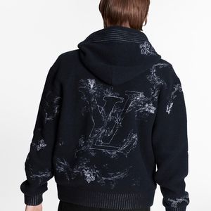 LV Men’s Navy Hoodie Jacket with Embroidered LV Logo; Virgil Abloh collection